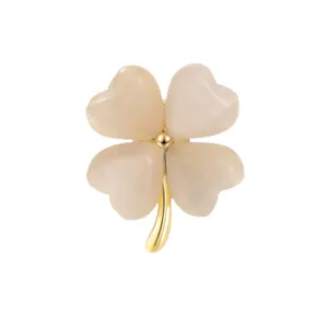 Chic cat eye four leaf clover brooch elegant heart shaped flower pin jewelry accessory fashion