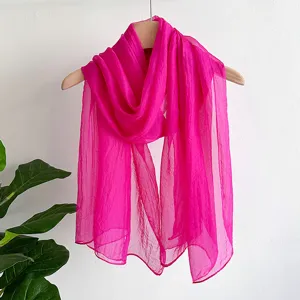Women Solid Color Long Chiffon Scarf Lightweight Elegant Satin Silk Shawl Versatile Travel Scarf Female Neck Scarf