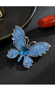 Broche papillon en zircon bleu élégante pour femme épingle de manteau accessoire brillant