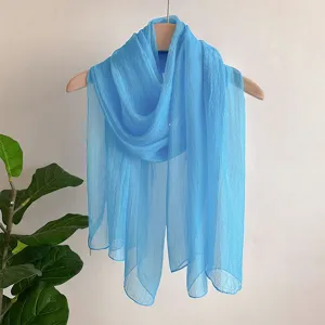 Light blue chiffon long scarf solid color lightweight breathable spring autumn fashion accessory