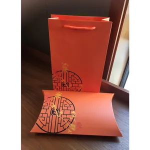Orange gift box set with paper bag and pillow box, ideal for silk scarf, socks, and gifts.