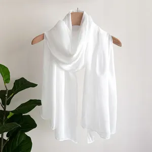 White solid color chiffon long scarf elegant lightweight neck wrap for women daily wear