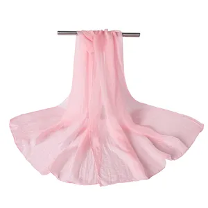 Solid pink chiffon long scarf, lightweight elegant drape for women, spring and autumn fashion.