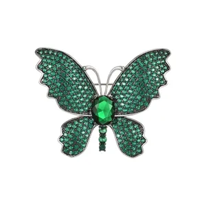 Broche Papillon en Zircon Vert Élégant Corsage en Cristal pour Vêtements de Femmes Manteau