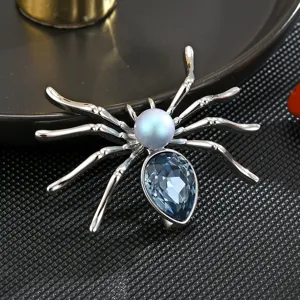 Kupfer Spinne Brosche Elegantes Kristall Strass Künstliche Perle Tier Reversnadel Mantel Anzug Schmuck Geschenk
