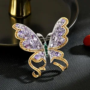 Exquisite 3D Dual-Tone Butterfly Brooch Luxury Inlaid Zircon Insect Lapel Pin Elegant Fashion Jewelry Accessory For Women