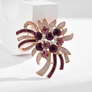 Elegant rose gold plated crystal flower brooch pin for women coat apparel fashion jewelry
