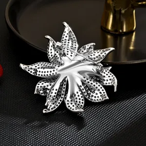 Exquisite silver sunflower brooch back design, elegant metal flower pin for jacket apparel.
