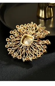 Vintage Luxus Feuerwerk Blumen Brosche elegante Gold Strass Anstecknadel Schmuck chic