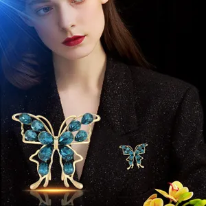 Blue crystal butterfly brooch for women luxury zircon elegant animal corsage jewelry main image