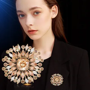 Luxus Vintage Kristall Feuerwerk Brosche, elegante Champagner Strass Anstecknadel Damen.