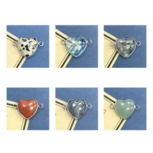 Conectores de corazón de piedra natural plateados doble bucle colgantes para joyas DIY