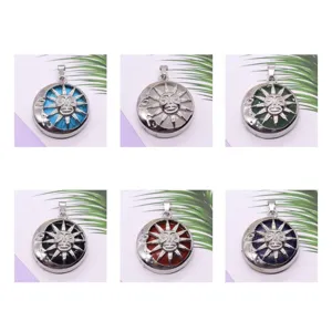 Alloy natural stone sun moon pendant gemstone DIY jewelry accessories necklace charms set.