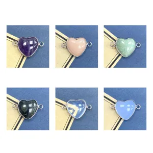 Detalle colgante conector piedra natural corazón, borde plateado accesorio joyería DIY