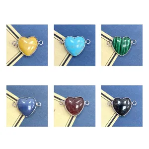 Conector de corazon de piedra natural semipreciosa plateado accesorios de joyeria DIY