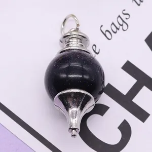 Blue sandstone crystal pendulum pendant with silver metal cap for DIY necklace jewelry making
