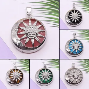 Natural Stone Alloy Ethnic Style Pendant Electroplated Sun And Moon Semi-Precious Stone Inlaid Pendant DIY Jewelry Accessories