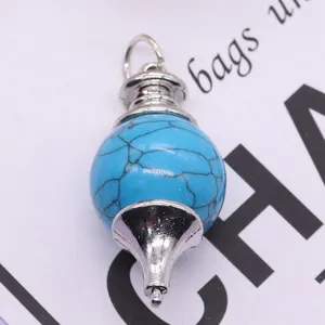 Natural turquoise stone pendulum pendant silver metal cap necklace DIY jewelry accessory.