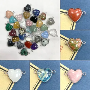 Colgante de Piedra Natural Forma de Corazón Conector Cobre Chapado en Plata Abalorios de Piedras Semipreciosas para Bricolaje Pulsera Joyería Accesorio