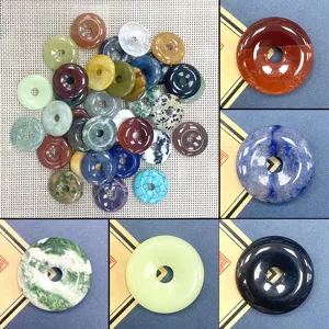 Naturstein Donut Anhänger Für DIY Schmuckherstellung Poliert Kristall Achat Rund Pi Disc Charm Halskette Armband Zubehör