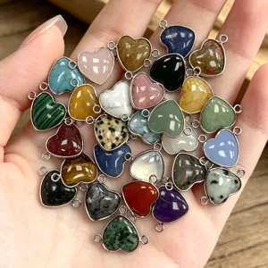 Colgante de piedra natural con forma de corazon, conector de pulsera de gema para joyeria DIY.