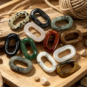 Naturstein O-Ring Anhänger ovale Perlen DIY Schmuck Halskette Zubehör Set mehrfarbig.