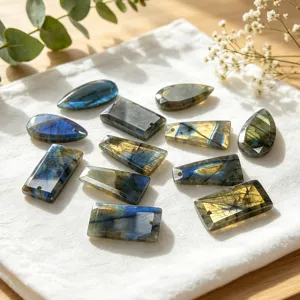 Pendentifs en pierre naturelle de labradorite bleue scintillante pour accessoires bijoux DIY.