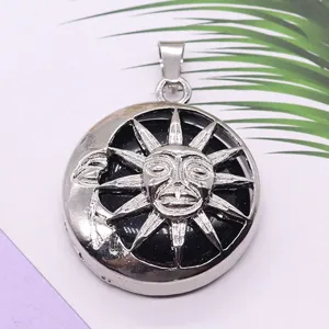 Ethnic style alloy sun and moon pendant inlaid with blue stone for DIY jewelry accessories.