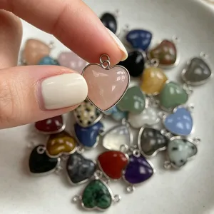 Colgante de corazón de piedra natural borde plateado galvanizado conector pulsera bisutería.