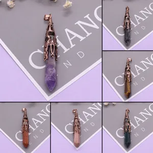 Europäischer Retro Naturstein Sechseckiger Anhänger Halskette Kristall Pendel Yoga Heilung Schmuck Zubehör