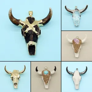 Resin Bull Head Pendant DIY Necklace Jewelry Accessories Rhinestone Acrylic Horn Pendant Charm For Crafting