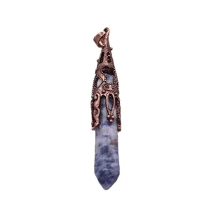 Vintage Bronze Naturstein Sechseck Kristall Saeuleanhaenger Halskette Yoga Schmuck Zubehoer