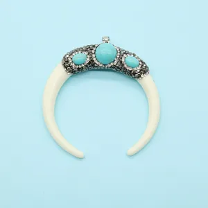Trendy resin horn pendant with turquoise and rhinestones for DIY necklace jewelry making
