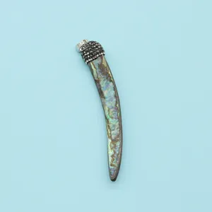 Resin horn pendant with rhinestones, abalone texture DIY necklace jewelry accessory
