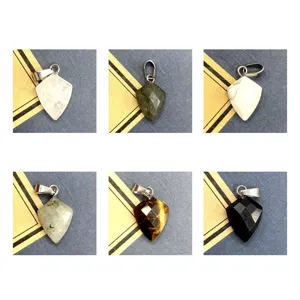 Natural stone faceted triangle arrowhead crystal pendant DIY jewelry making accessory detail view