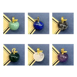 Naturstein Apfel Anhänger Kristall Achat Charms Goldblatt Bunte DIY Schmuck Zubehör Accessoires