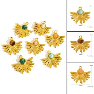 Pendentif Tournesol en Pierre Naturelle Bohémien en Alliage de Cuivre Éventail Feuille Charme Pour Collier DIY Accessoires de Fabrication de Bijoux
