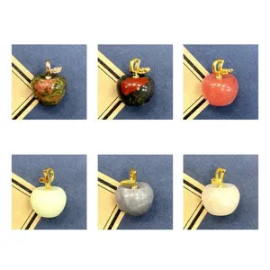Naturstein Apfel Anhänger Kristall Achat Charms golden Stiel DIY Schmuck Zubehör Details
