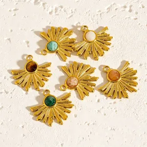 Pendentif pierre naturelle soleil bohème éventail breloque accessoires bijoux DIY