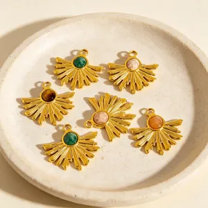 Pendentif soleil pierre naturelle boho éventail doré bijou accessoire collier DIY