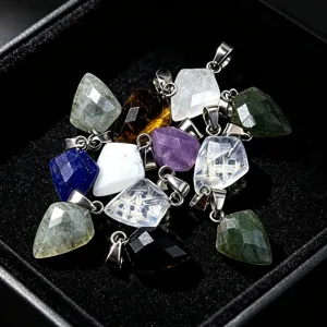 Natural stone faceted triangular arrow crystal pendants bundle for DIY jewelry making