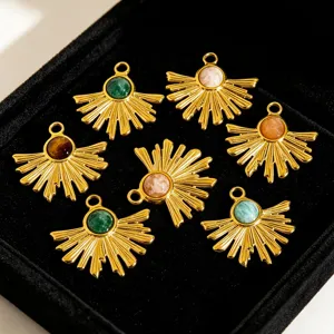 Pendatifs dorés rayons de soleil avec pierre naturelle pour fabrication de bijoux DIY.