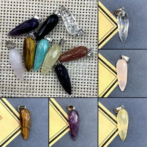Pendentif Cône Facetté en Pierre Naturelle Charme Cristal de Balle Accessoires de Bijoux DIY