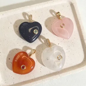 Natural stone heart pendant with dazzling diamond bail, perfect for DIY necklace and jewelry making.