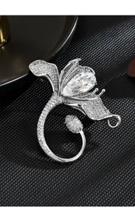 Designer style full zircon lily brooch, high-end crystal pin detail shot for cheongsam.