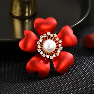 Exquisite Frosted Colored Glaze Flower Brooch Natural Freshwater Pearl Rhinestone Suit Corsage Cardigan Jewelry