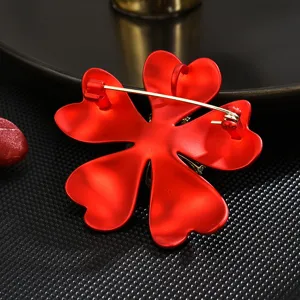 Red matte enamel four-petal flower brooch elegant suit corsage anti-glare pin jewelry