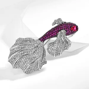 Elegant crystal fish brooch, sparkling rhinestone lapel pin for women's blazer and coat gift.