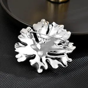 Silver peony flower brooch pin vintage style back view elegant accessory for women apparel