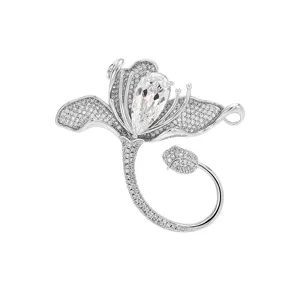 Elegant full-zircon lily brooch for women, crystal pin accessory for cheongsam dresses.